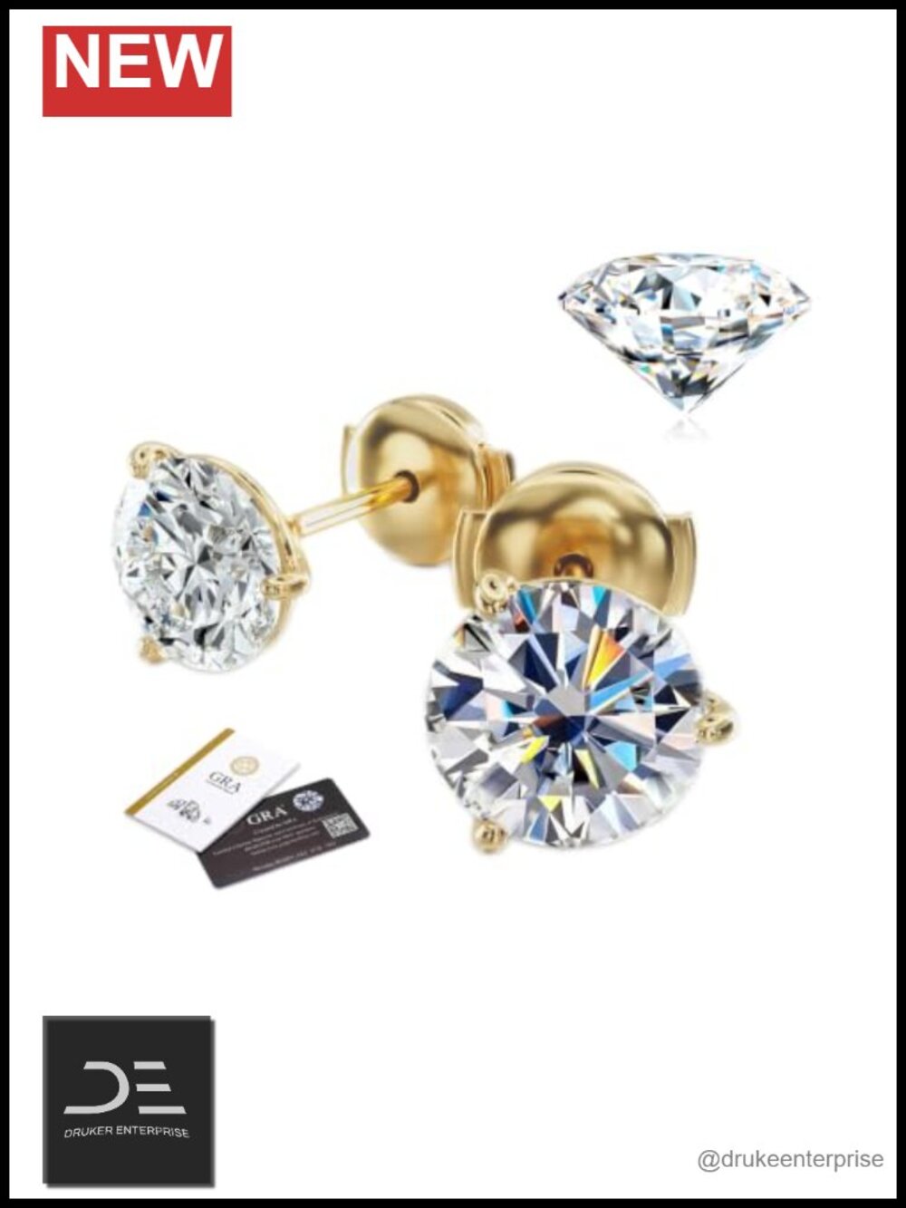 Moissanite Stud Earrings 1-2 CT D Color VVS1 14K Gold Plated 925 Sterling